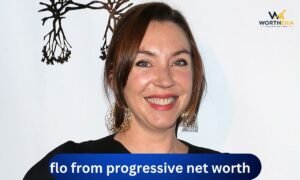 Flo from Progressive net worth and Stephanie Courtney in a Progressive Insurance commercial